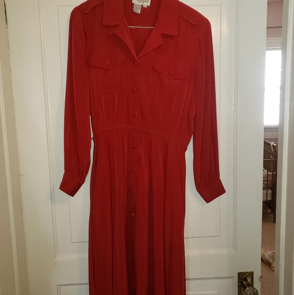 1970's Red Button-Front Dress